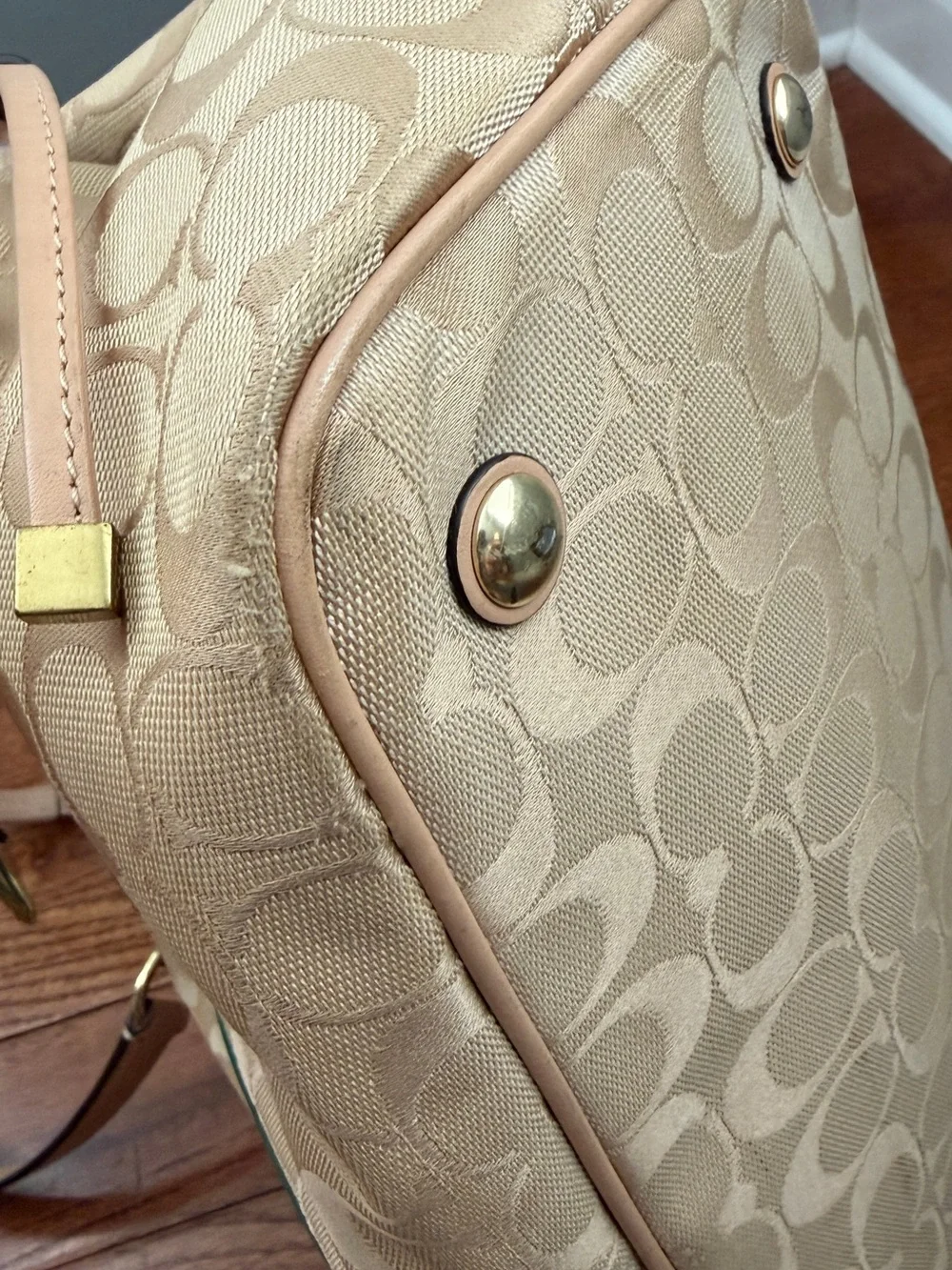 Coach Signature Stripe Drawstring Carryall Bag